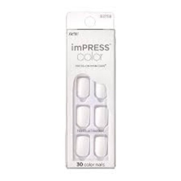 imPRESS KISS Color Short Squoval Press On Manicure Nails 019 Frosting White - Picture 1 of 7